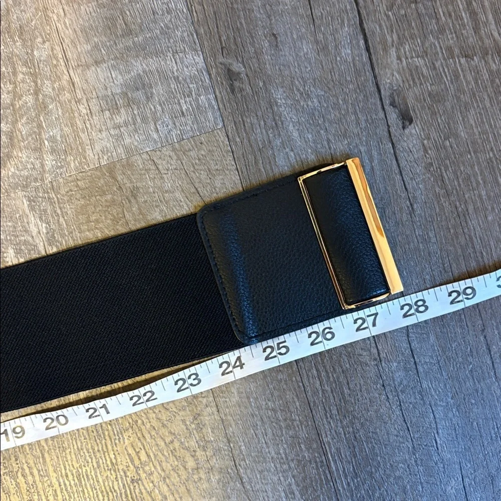 Mijiu Black Wide Hook Closure Faux Leather Elastic Belt